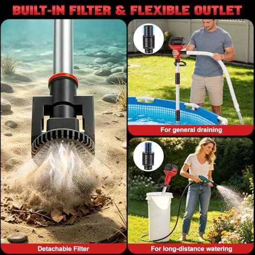 Cordless Stick Water Transfer Pump for Milwaukee 18V Batteries (No Battery), Max 800GPH, 23FT Lift, Brushless Portable Sump Pumps with Rotatable Pump Head for Pool, Garden, Pond, Basement, Boat - Thumbnail 5