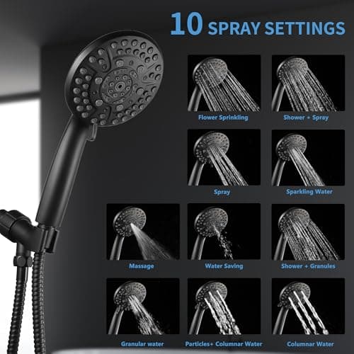 Iopsk 10 Spray Shower Head with Handheld,High Pressure shower heads with Handheld Spray Combo,Hand Held Shower Head with 60 Inch Long Hose (Matte Black) - Thumbnail 5