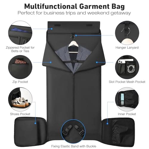 RJEU Garment Duffle Bag for Men,Convertible Garment Bags for Travel,Suit Carry-on Travel Bag Expandable with Shoes Compartment for Business Trip,Weekend(Black) - Thumbnail 5