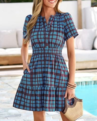 BTFBM Summer Dresses for Women 2026 Lightweight Casual Short Sleeve Floral Mini Dress A Line Beach Vacation Sundress(Blue, Medium) - Thumbnail 4