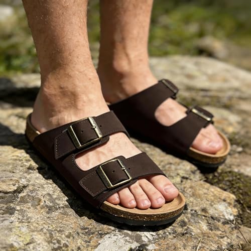 BOGELOO Kids Sandals for Girls & Boys Footbed Non-Slip Cork Boys & Girls Slide Toddler Slippers with Adjustable Straps for Indoor & Outdoor(coffee,4 Big Kid) - Thumbnail 2