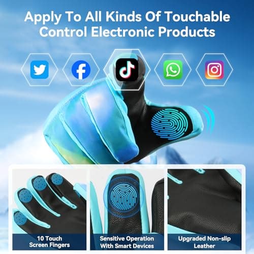 Pnosnesy Ski Gloves,Snow Gloves,Waterproof Cold Weather Winter Gloves for Parent Boys Girls- Cycling, Driving, Running - Thumbnail 3