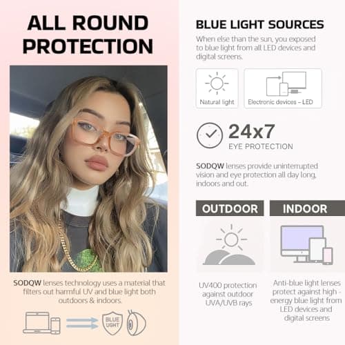 SODQW Designer Blue Light Blocking Glasses for Women Square Frame Anti Glare Reduce Eyestrain Computer Eyeglasses - Thumbnail 3