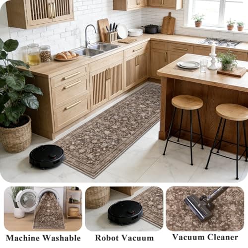 Ileading Kitchen Rugs Sets of 2 Non Slip, Washable Kitchen Mats for Floor with Rubber Bottom, Farmhouse Kitchen Carpet Runner Set for Office, Sink, Laundry, Taupe Brown - Thumbnail 4