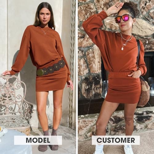 EXLURA Womens 2 Piece Skirt Sets Long Sleeve Mock Neck Sweatshirt Skort Matching Set Casual Airport Travel Spring Outfits - Thumbnail 2