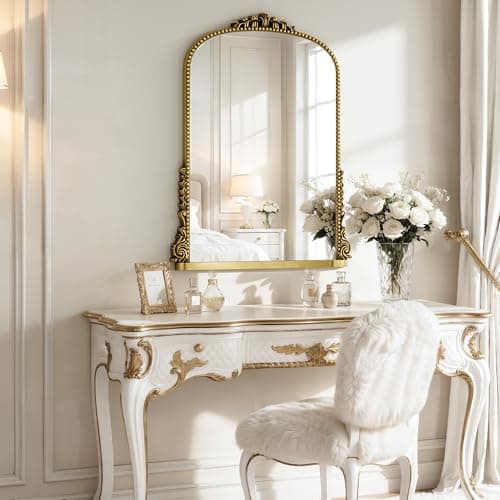 Vintage Gold Ornate Baroque Mirror - 40"X29" Arched Antique Brass Mirror with Full Frame - Traditional Decorative Wall Mounted Mirrors for Wall/Mantel/Entryway/Hallway - Home Decor for Living Room - Thumbnail 3