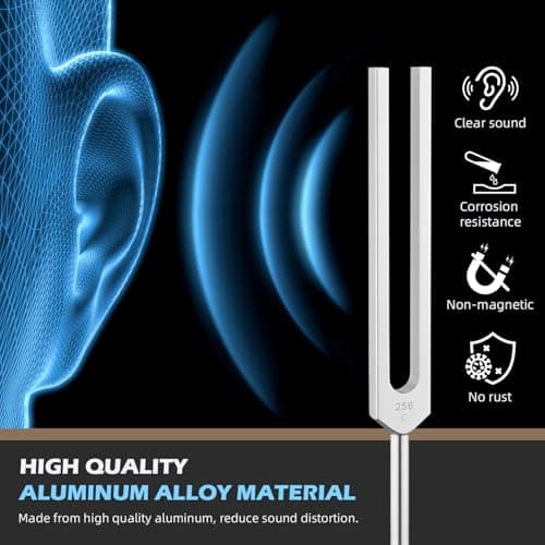 Hugbow Tuning Forks for Healing, Aluminum Alloy Tuning Fork 128Hz, 136.1Hz, 256Hz, 384Hz, Hockey Puck Activator & feet, Weighted & Unweighted Tuning Fork Set with Vegan Leather Pouch - Thumbnail 3