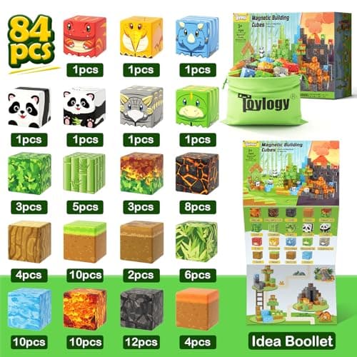 Magnetic Blocks-Build Mine Magnet World Dinosaur Panda Toys Kids Games, Toddler STEM Educational Sensory Dino Toys for Kids 3-5 5-7, Birthday Gifts for 3 4 5 6 7 8 Year Old Boys and Girls - Thumbnail 5