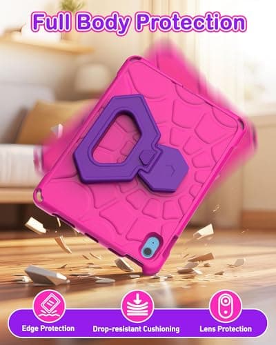 YIHE Shockproof Kids Case for iPad (A16) 11th Generation 11 Inch 2025/ iPad 10th Generation 10.9 inch 2022, Durable Protective Cover with Built-in Screen Protector & Stable Stand, Pink Purple - Thumbnail 3