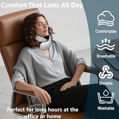 Travel Neck Pillow for Airplane, Memory Foam Neck Pillow with 360° Support, Adjustable Velcro, Breathable Washable Cover, Compact and Packable for Long Flights, Car, Train & Office,(Light Grey) - Thumbnail 5