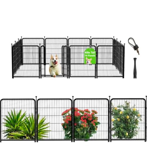 Getlay Outdoor Dog Playpen 40inch 14 Panels, Puppy Playpen Indoors, Metal Dog Pen Heavy Duty Pet Puppy Exercise Pen for Rv Camping Garden Yard, Wide Door Low Threshold Pet Fence Total 31 Ft Long - Image 1