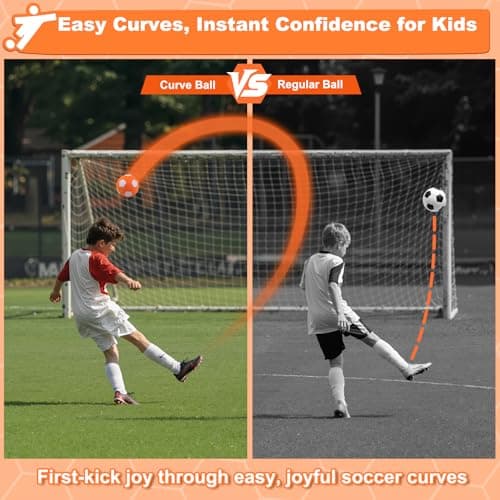 Outdoor Toys for Kids Size 4 Curve Soccer Ball for Ages 3-12, Soft Toddler Swerve Balls with Pump & Mesh Bag, Outside Indoor Sport Toy for Boy Girl Gift, Beginner Football for Yard Lawn Game Activity - Thumbnail 4