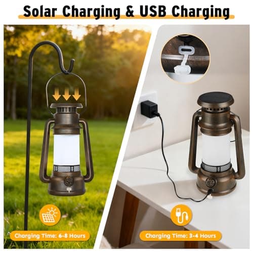 2 Modes Solar Lanterns Outdoor Waterproof, Rechargeable LED Flame Solar Lanterns Decorative Outdoor, Vintage Lantern Hanging Solar Lights for Yard, Porch, Camping, Patio, Garden, Cabin, Gifts (2 Pack) - Thumbnail 3