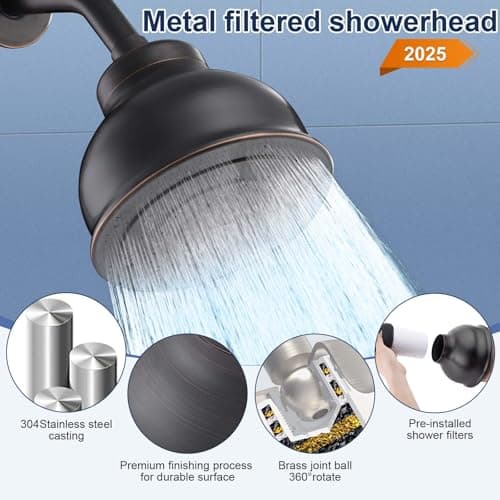 SonTiy Filtered Shower Head, All Metal Shower Filter Head For Hard Water Removes Chlorine, Improve Hair Skin, Adjustable High Pressure Water Softener Showerhead, 6 Inch, Oil Rubbed Bronze - Thumbnail 3