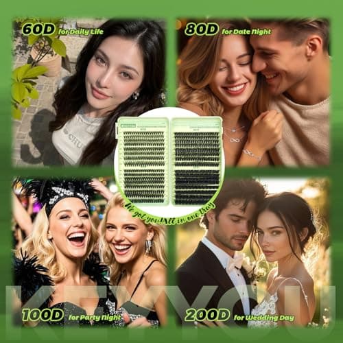KEYYOU 584 Pcs Lash Clusters Kit 60/80/100/200D MIX 10-18mm D Curl Fluffy Wispy Individual Lashes Thin Band with Bond and Seal, Applicators – Professional Lash Extension Kit - Thumbnail 5