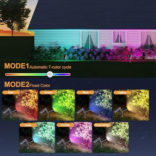 APOMAO RGB Halloween Solar Lights Outdoor, 2 Modes Solar Spotlights Outdoor Waterproof, Adjustable Solar Color Changing Lights for Yard Garden Holiday Christmas Decorations- 4 Pack (Multicolor) - Thumbnail 2