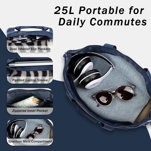 U+U Duffle Bag for Gym and Travel, Carry On Personal Item with Padded Laptop Sleeve, Water Resistant Weekender Overnight Bag (Dark Blue) - Thumbnail 4