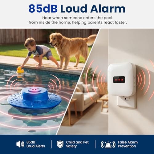 Pool Alarm for Inground & Above Ground Pools, Adjustable Sensitivity 85dB+ Loud Alerts, Weatherproof Floating Pool Safety Alarms for Pets (Blue) - Thumbnail 2