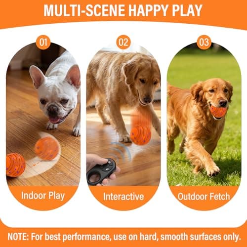 VOXGET Smart Interactive Dog Toy Ball, Automatic 3 Modes Moving Ball with Remote Control for Medium Large Dogs, Rechargeable Waterproof E-TPU Bounce & Rotate Dog Toy to Keep Busy (Bright Orange) - Thumbnail 6