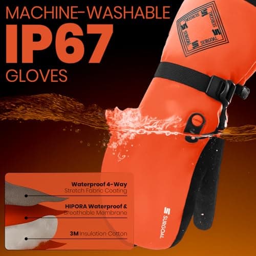 SURGOAL Heated Gloves for Men, 7.4V Heated Mittens for Women Rechargeable, PU Waterproof & Touchscreen Ideal for Winter, Hunting, Motorcycle, Skiing, Snowboarding, Fishing, Camping, Work (Orange, XL) - Thumbnail 3