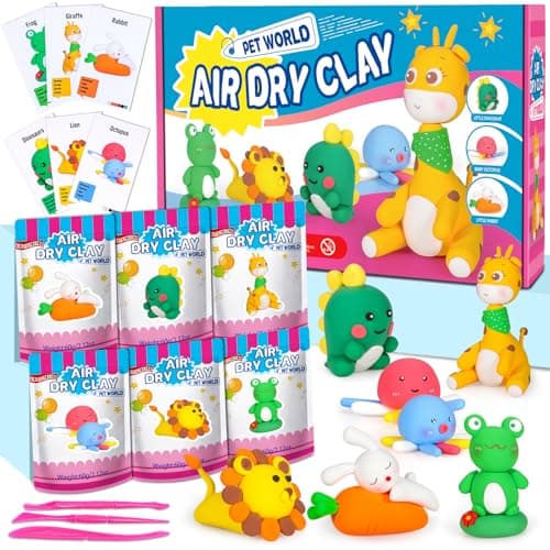 ifergoo Air Dry Clay for Kids - Animal Modeling Clay Kit, 6 Animal Designs with Sculpting Tools & Tutorials, Ultra Light & Soft, Arts & Crafts DIY Creative Toys, Gifts for Age 3-12 Girls & Boys - Image 1