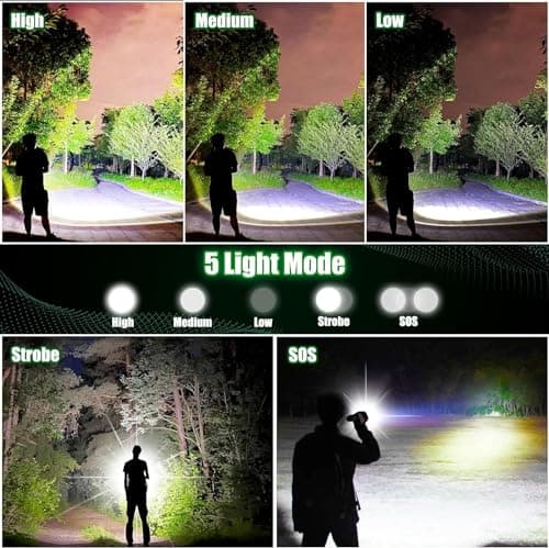 2Pack Rechargeable Flashlights, 100000 High Lumens Super Bright Led Tactical Flashlight with 5 Modes, High Power Waterproof Dual Button/Dual interfaceFlashlight for Emergency, Outdoor, Camping - Thumbnail 4