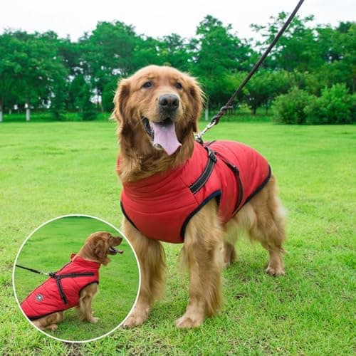 Aiboria Dog Jacket Coat Windproof Warm Pet Fleece Vest Dogs Sweater Padded Vest with Chest Strap Harness Red 4XL - Thumbnail 5