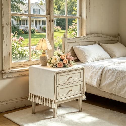 yuboo 36 Inches Boho Nightstand Dresser Cover Top for Bedroom, Short Cream Small Farmhouse Coffee Table Runner , Rustic Table Cover for Bedside Table, End Table, Nightstands, TV, Spring Table Decor - Thumbnail 6