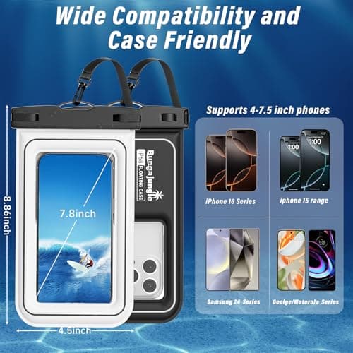 Waterproof Phone Pouch - 2 Pack IP68 Floating Waterproof Phone Case, Dry Bag Beach Cruise Essentials 2026 with Adjustable Lanyard for iPhone 17 16 15 Pro Max / Galaxy S24 S23 (Black and White) - Thumbnail 4
