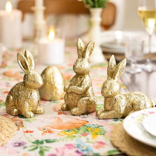 Gleemoria Easter Bunny Decorations for Home – 4 Pieces Resin Gold Bunny & Egg Figurines Set, Gold Decor for Tabletop Display & Home Decorations, Vintage Easter Rabbit Statue - Thumbnail 5
