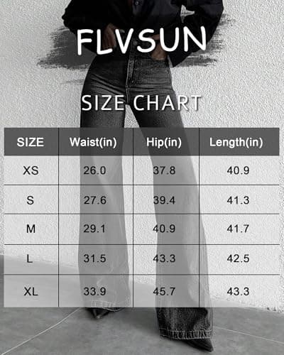 Flvsun Tall Jeans for Women 30"/32" Inseam Extral Long Denim Pants Straight Leg Jeans High Rise Classic Fit for Tall Ladies Black L - Thumbnail 6
