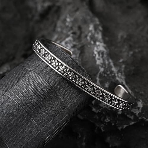 YWMAN Vintage Floral Cuff Bracelet, Flowers Engraved Bangle for Women, Stainless Steel - Thumbnail 4
