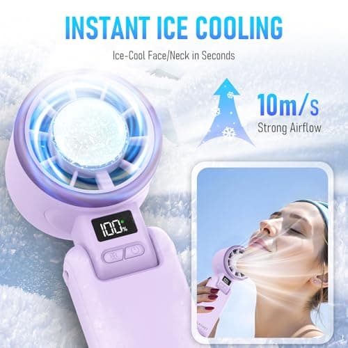 PlayHot Portable Handheld Turbo Fan with Ice Cooling, Rechargeable Personal Fan, Up tp 12Hrs Cooling, 5 Speed 25550RPM Powerful Portable Fan for Travel, Outdoor, Camping, Hiking (Purple) - Thumbnail 2
