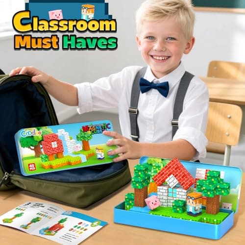 Magnetic Blocks Kids Travel Toys with Portable Metal Tin – Montessori Building Blocks STEM Magnet Magnetic Tiles Toddler Kids Toys for 3+ Year Old Boys & Girls, Classroom Must Haves Creative Gift - Thumbnail 3