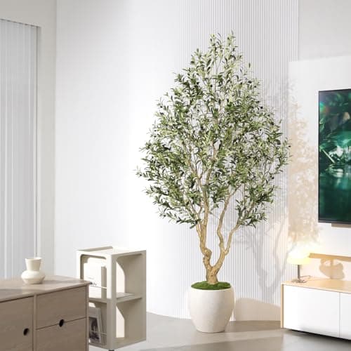 FEELEAD Faux Olive Tree 8ft, Tall Olive Trees Artificial Indoor with Natural Looking Trunk and Lifelike Fruits, Large Fake Olive Tree for Modern Home Office Decor - Thumbnail 6