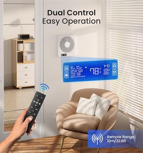 KOVIET 8" Room to Room Ventilation Fan with Remote, Quiet Reversible Through the Wall Air Transfer Fan, 10-Speed Smart Exhaust Vent, Temperature Control, ETL Certified for Bedroom, Kitchen, Laundry - Thumbnail 2