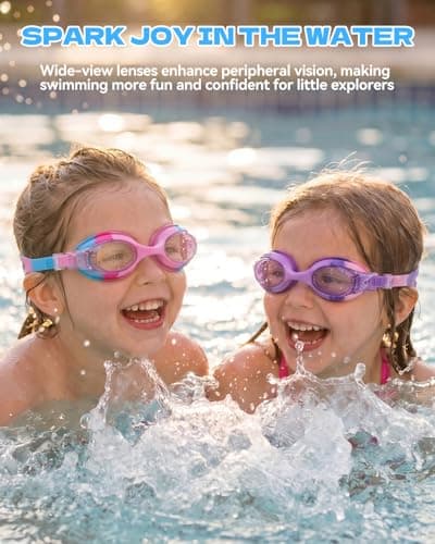 Aegend Swim Goggles for Kids Age 3-8 Anti-Fog Clear Vision Full Protection Goggles Perfect for Toddler Swimming (Pink & Purple-2 Pack) - Thumbnail 5