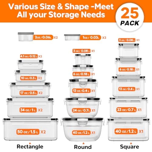 50 PCS Food Storage Containers with Lids (25 Containers & 25 Lids) - Reusable Plastic Food Containers for Kitchen Storage and Organization BPA-Free Leakproof Meal Prep Container with Labels & Pen - Thumbnail 2