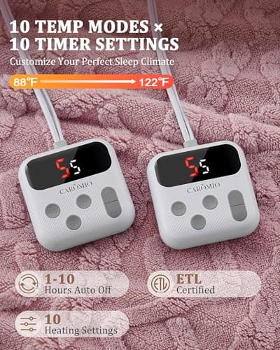 CAROMIO Electric Blanket Queen Size Dual Control - Thick Tufted Sherpa Heated Blanket Queen with 10 Heat Levels and 10 Time Settings, ETL Certified Fast Heating Blanket Queen Size 84"×90", Dusty Pink - Thumbnail 4