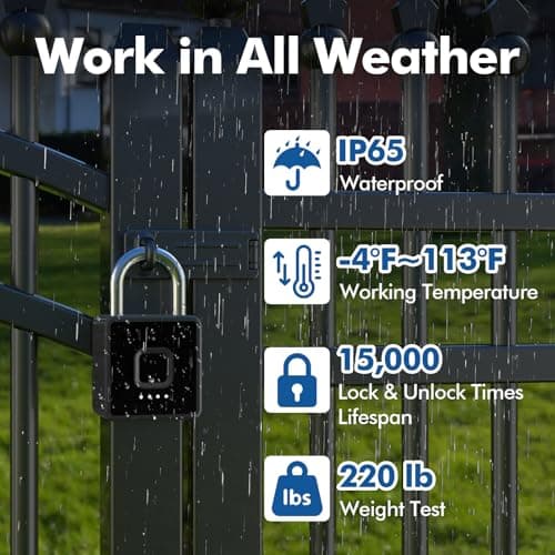Keylesslife Fingerprint Padlock with Code,Combination Padlock Gym Locker Lock,Smart Padlock with Fingerprint Gym Lock Waterproof for Outdoor Gate Fence Shed Storage Gym Locker School - Thumbnail 6