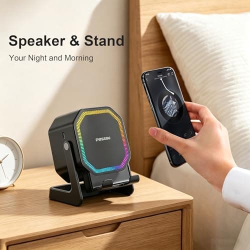 Passau Wireless Induction Speaker All-in-1 Bluetooth Speakers with Phone Stand for iPhone/Android/iPad, BT5.4, Stereo Sound, 7 RGB Lights, 12H Playtime, Cool Tech Gadgets Gifts for Men Women Teens - Thumbnail 5