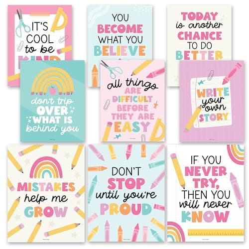 Hadley Designs Motivational Poster for Classroom Decor - 9 Growth Mindset Classroom Posters Elementary, Inspirational Wall Decor Middle School, Teacher Must Haves, Pastel Bulletin Board Decorations - Image 1