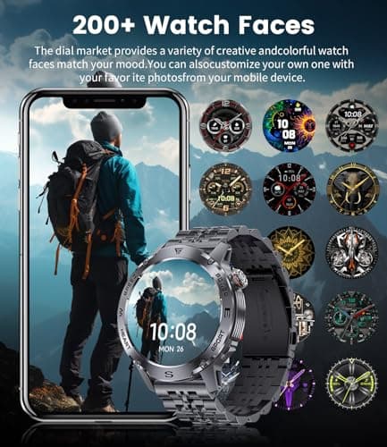 LIMIGE Military Smart Watch for Men, 1.43'' AMOLED Rugged Smart Watch with 600mAh Battery/Heart Rate/Blood Pressure/Sleep Monitor,IP68 Waterproof Fitness Tracker Watch for Android iPhone Black - Thumbnail 5