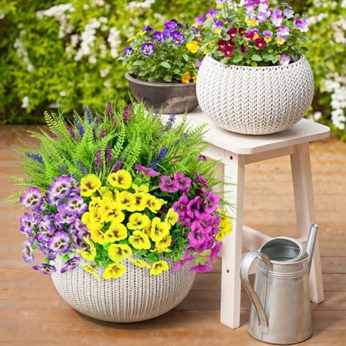 ICX 20 PCS Artificial Pansy Flowers for Outdoor, Faux Silk Pansies Spring Flowers with Eucalyptus Lavenders & Ferns, Fake Flowers for Outdoor Planters Porch Garden and Home Decoration - Thumbnail 5