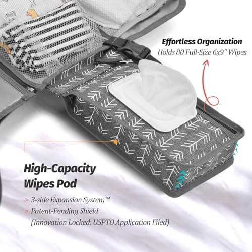 Portable Diaper Changing Pad - Changing Pad Portable with Wipes Pocket, Waterproof Diaper Changing Mat, Portable Changing Pad for Baby, Newborn Gift (Grey Arrows) - Thumbnail 5
