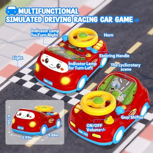 Toys for 1 Year Old Boy Gifts - 2-in-1 Toddler Push Car & Musical Racing Adventure Steering Wheel Driving Game, Interactive Simulated Driving Car for Baby 12-18 Months, Birthday Gift Ages 1-2,Dark Red - Thumbnail 6