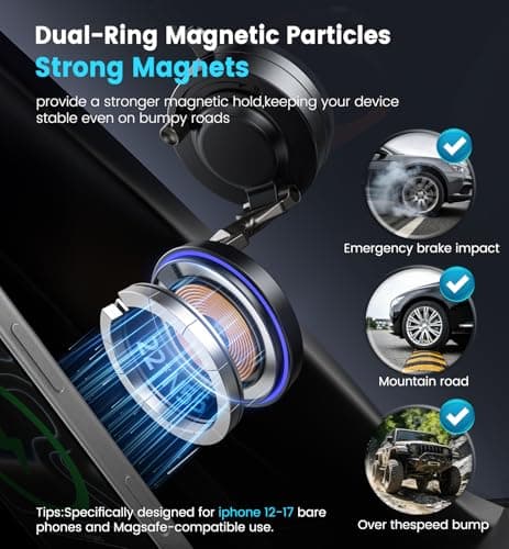 OANDYS for MagSafe Car Mount Charger, 15W Fast Wireless Charging Magnetic Car Phone Holder, 360°Rotatable & Foldable Metal Stand, Strong N52 Magnet for iPhone 17–12 Series & Mag Safe Case - Thumbnail 4