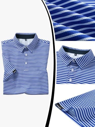 JEMLDL Golf Polo Shirts for Men Dry Fit Summer Short Sleeve Performance Moisture Wicking Casual Printed Collared Polo Shirt Blue Stripes 3XL - Thumbnail 2