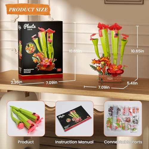 JAKI Carnivorous Plant Bonsai Building Set - Sarracenia Pinguicula Drosera Artificial Plant Model Toy for Desk or Home Decor, Gift Idea for Nature Lovers Adult Kids 12+ - Thumbnail 3