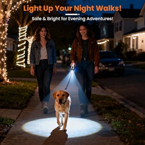 COSOWO Retractable Dog Leash with Light USB Charged LED & Reflective Tape, 16FT Flexi Dog Leash for Large Dogs, Tangle-Free Pet Lead with Poop Bag Holder, Night Safety, Black - Thumbnail 2